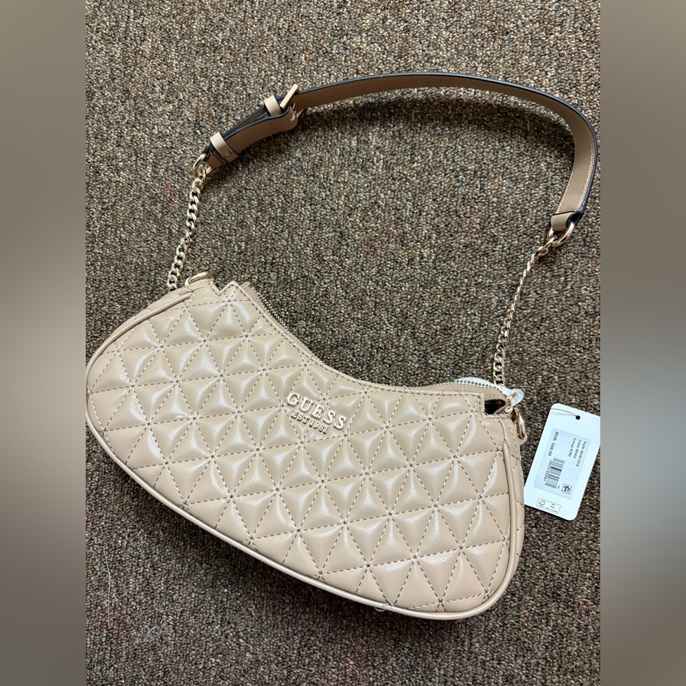 Guess Tan Shoulder Bag with Geometric Pattern